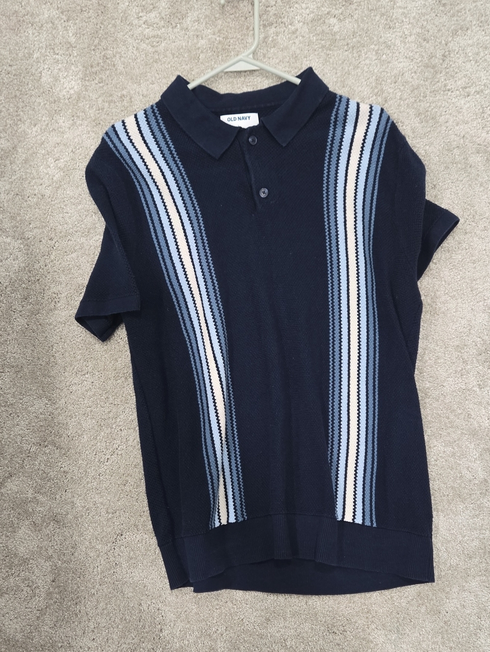Old Navy Navy Short-Sleeve Crewneck Sweater with Blue & White Stripes